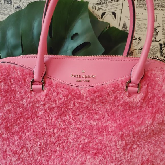 NWT Kate Spade Mimi Medium Faux Fur Pomegranate Smooth Leather Satchel Hand Bag - Picture 3 of 8